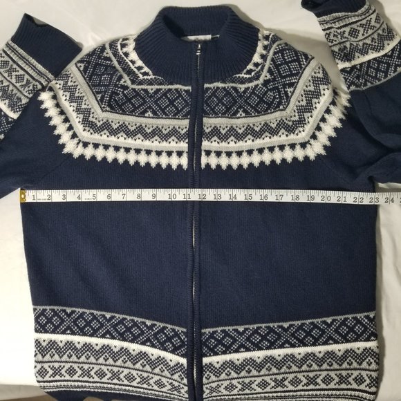 Goodfellow & Co Mens L Full Zip Cardigan Sweater Navy Blue Cream Chevron Argyle - Picture 9 of 12